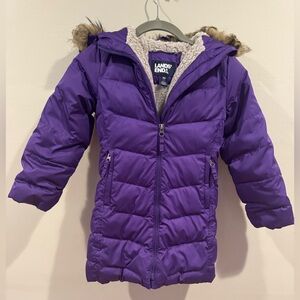 Lands' End Girls Winter Fleece Lined Down Alternative ThermoPlume Coat